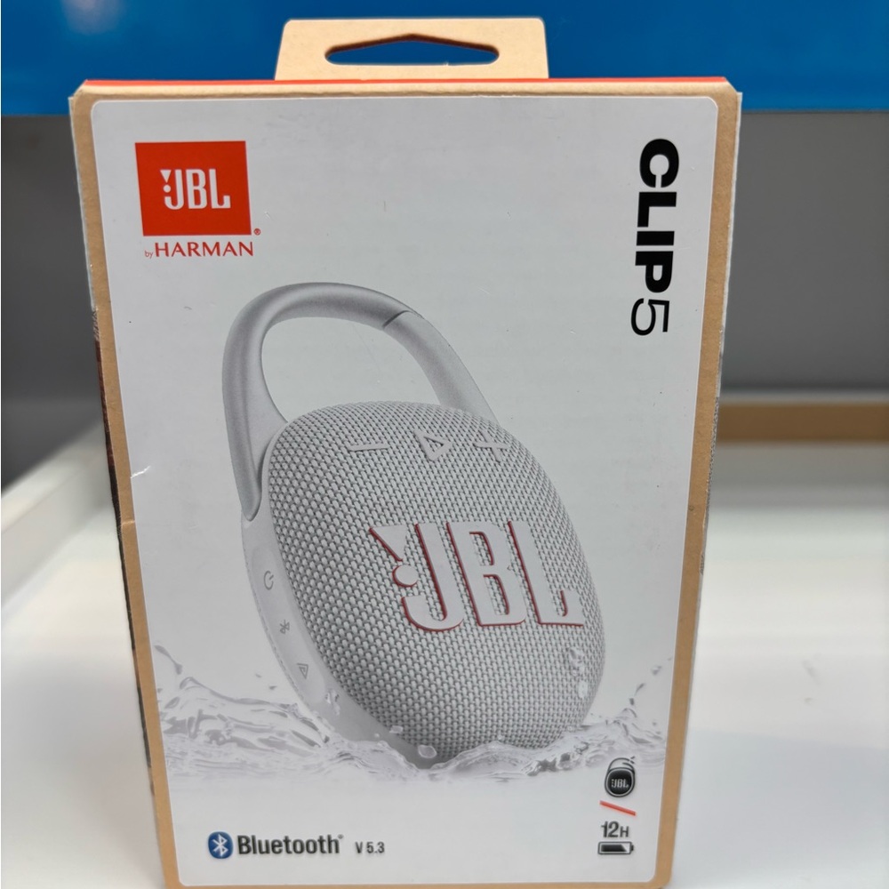 JBL Clip 5 White Portable Bluetooth Speaker